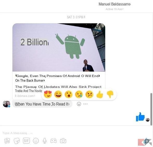 Using reactions in Facebook Messenger