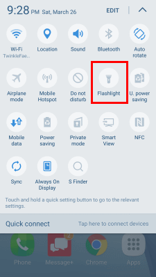 Where is the Flashlight application on Samsung Galaxy S10 / S20 / S21 / S22 and Note?