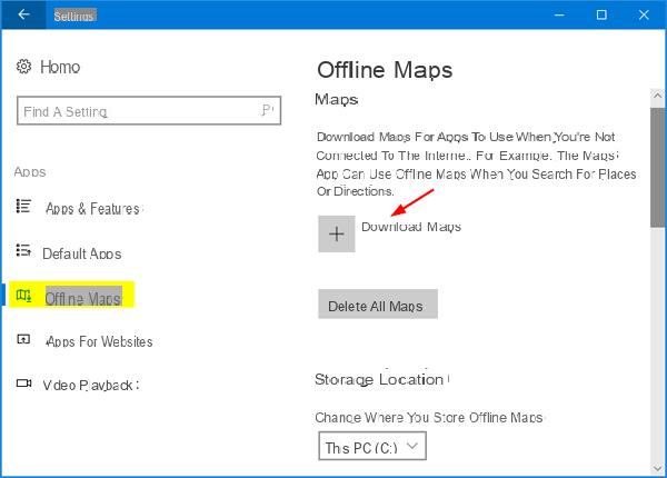 Baixe mapas do Windows 10 para usá-los offline