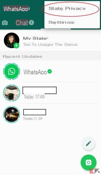 Masquer le statut WhatsApp d'un contact