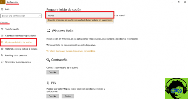 Cómo eliminar la contraseña al salir del modo de suspensión o hibernación en Windows 10
