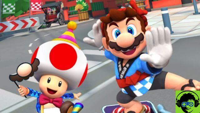 How to collect 5 fallen mushrooms using a pilot with a ribbon in Mario Kart Tour