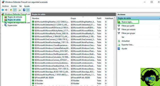 How can I create inbound and outbound rules in Windows 10 Firewall?