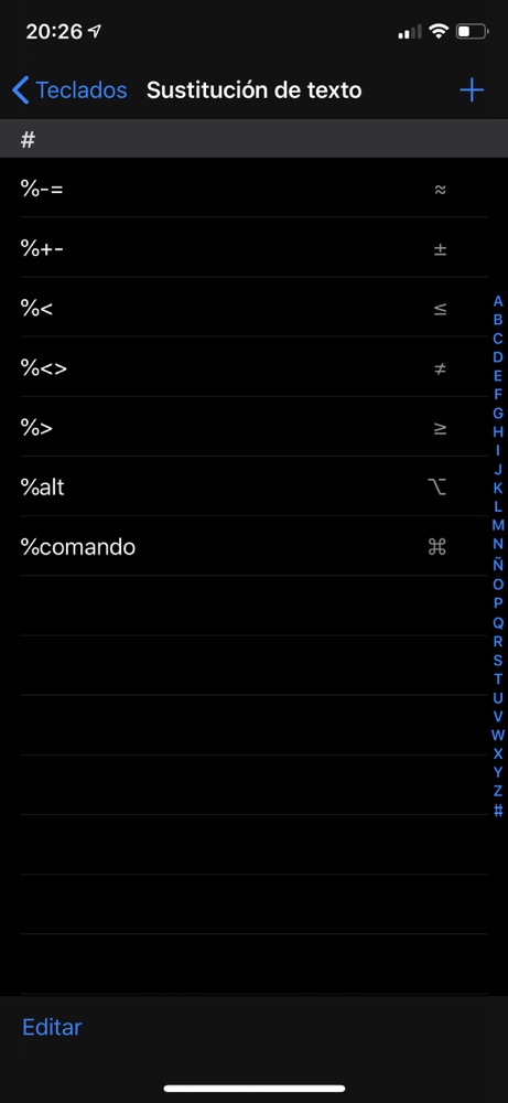 Symboles sur le clavier iOS
