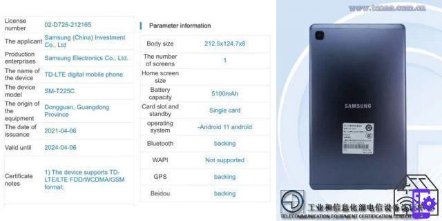 Especificações do Samsung Galaxy Tab A7 Lite reveladas