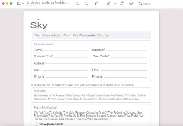 Formulário de cancelamento do Sky PDF